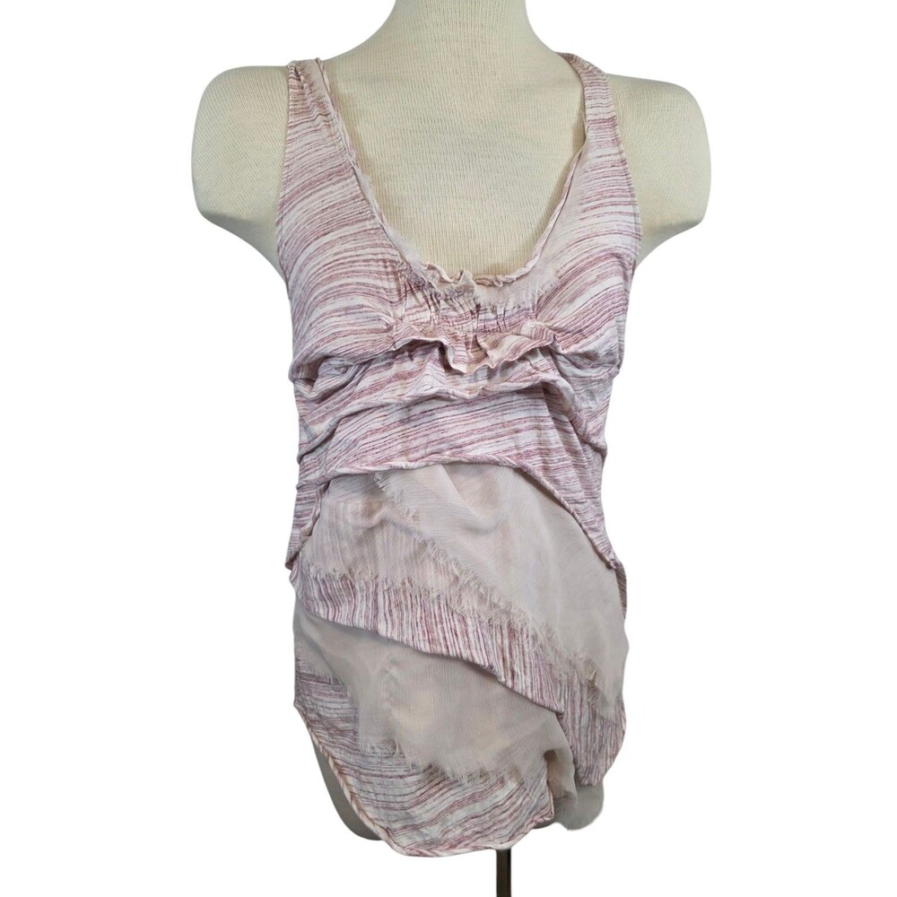 Anthropologie Top Womans Medium Pink Striped Layered Y2K Multi Media Tank